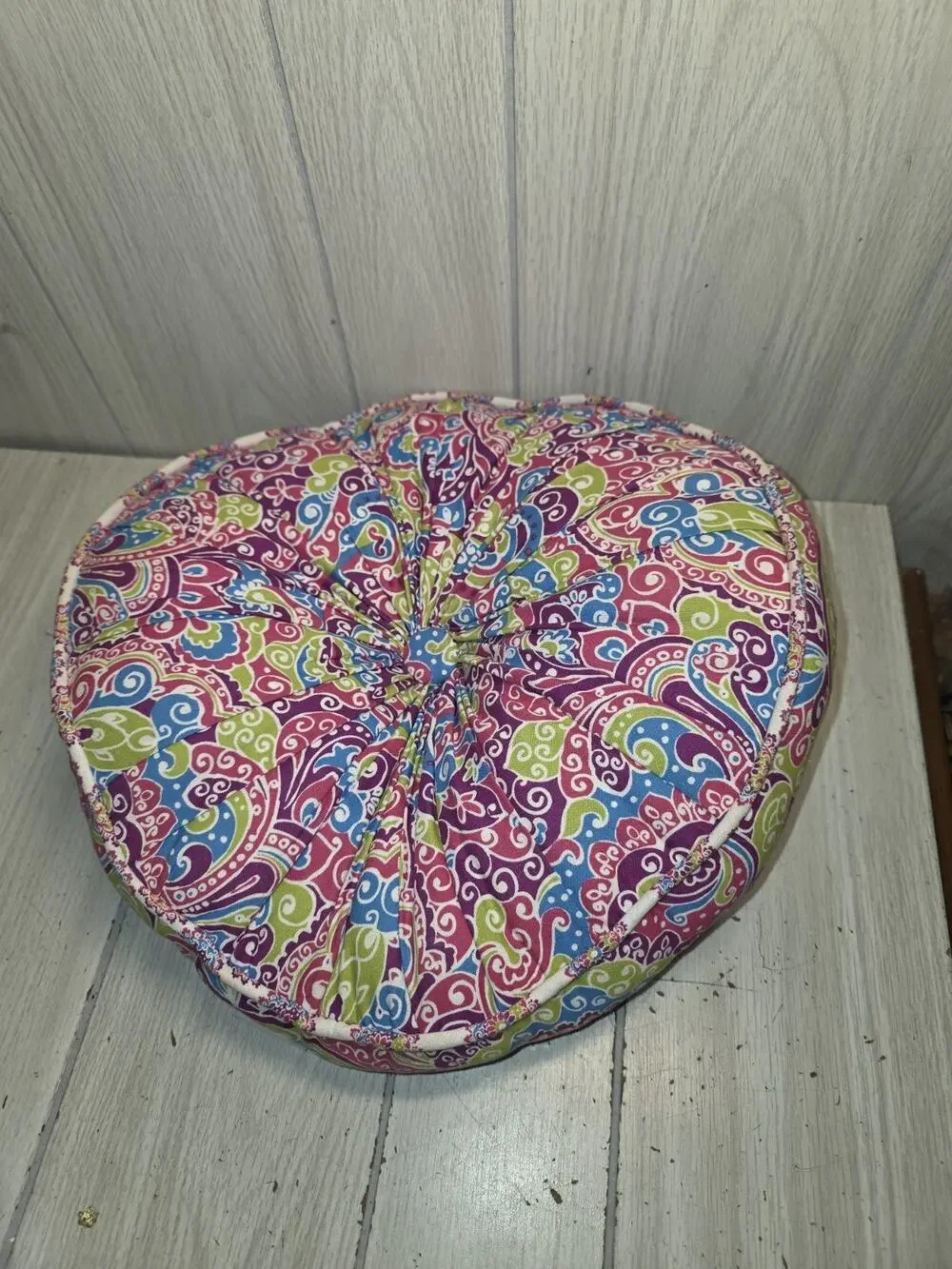 Longaberger Round Tufted Bohemian Pillow Homestead Paisley Print 14x14 Colorful